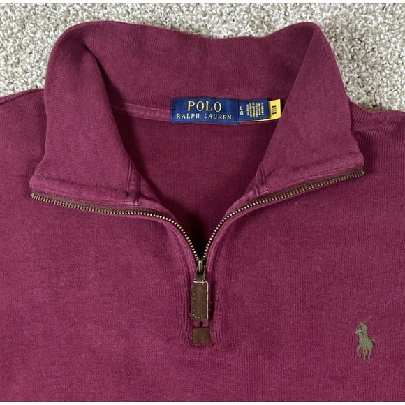 Polo Ralph Lauren Quarter Zip Sweater Mens XL Cranberry Rib Knit Cotton Pullover - Picture 2 of 8